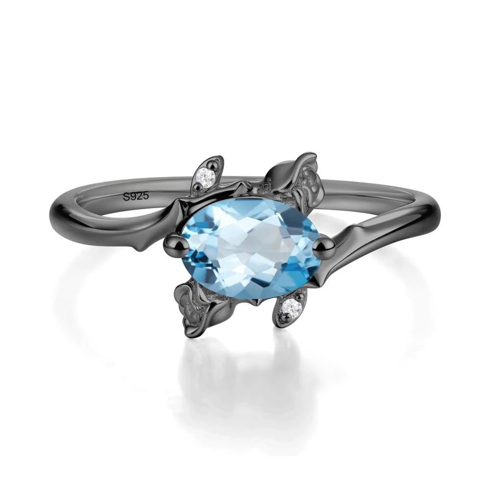 Vintage Rose Design Oval Cut Swiss Blue Topaz Ring - Image 6