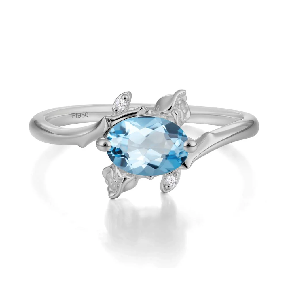 Vintage Rose Design Oval Cut Swiss Blue Topaz Ring - Image 7