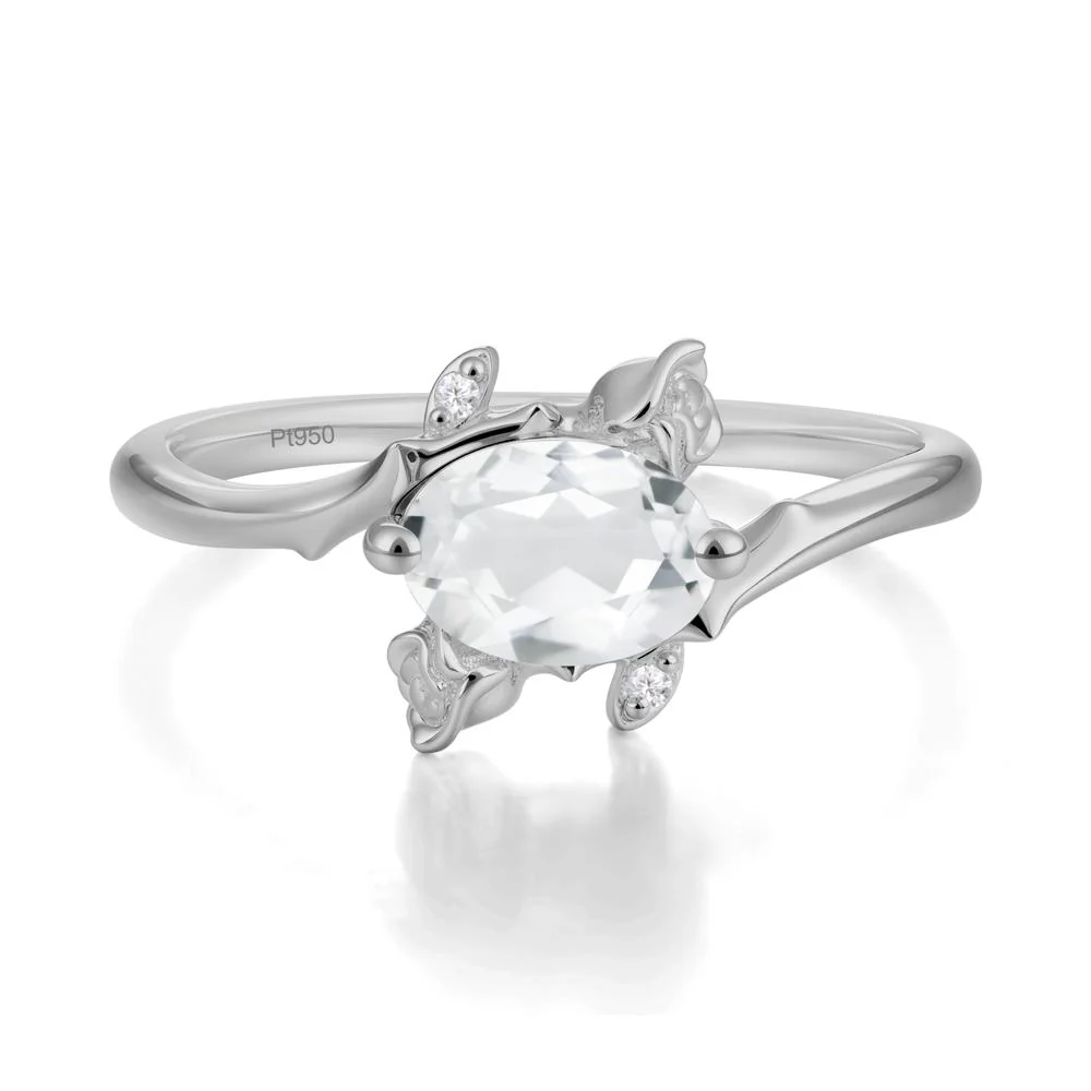 Vintage Rose Design Oval Cut White Topaz Ring - Image 5