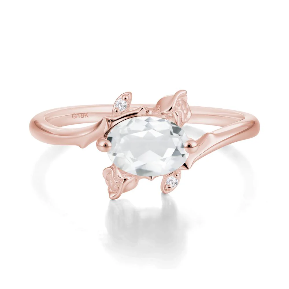 Vintage Rose Design Oval Cut White Topaz Ring - Image 6