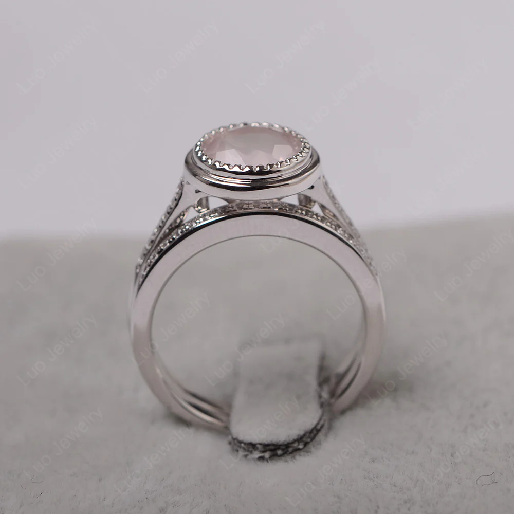 Vintage Style Rose Quartz Bridal Rings Set - Image 4