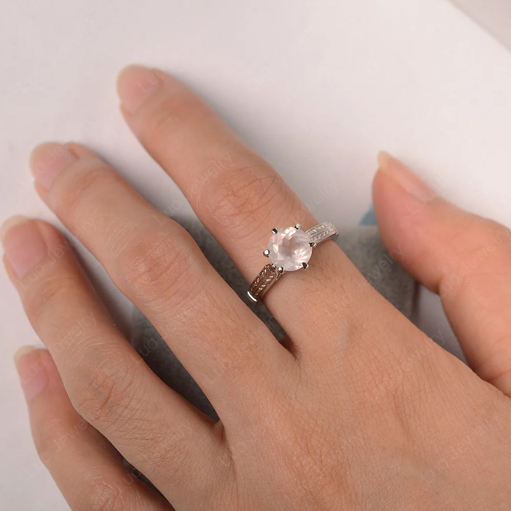 Round Rose Quartz Cathedral Setting Ring - Image 3