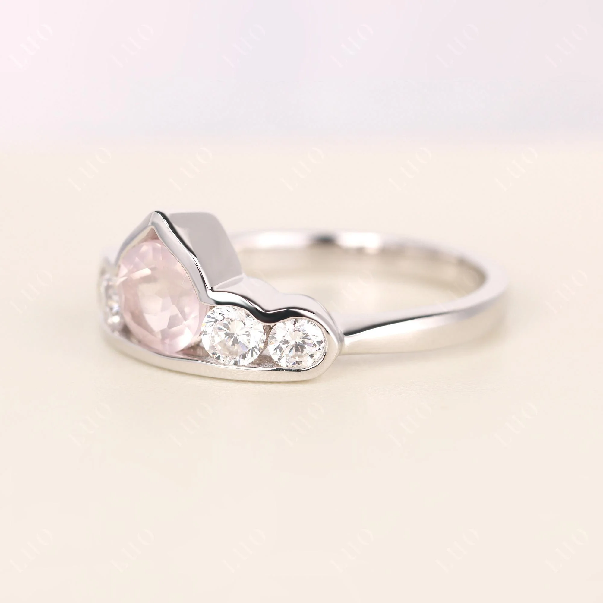 Rose Quartz Five Stone Engagement Ring - Image 2