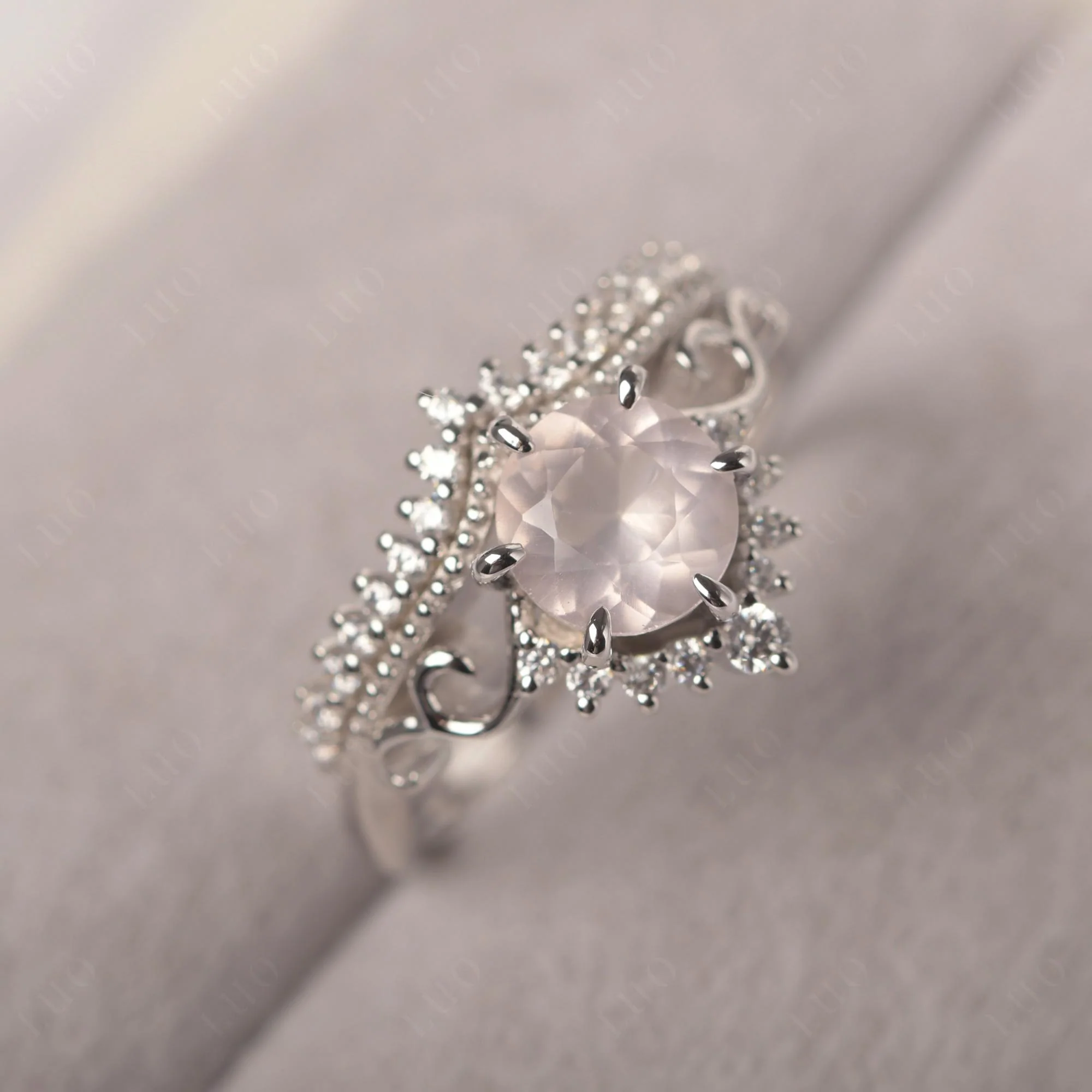 Rose Quartz Tiara Promise Ring - Image 11