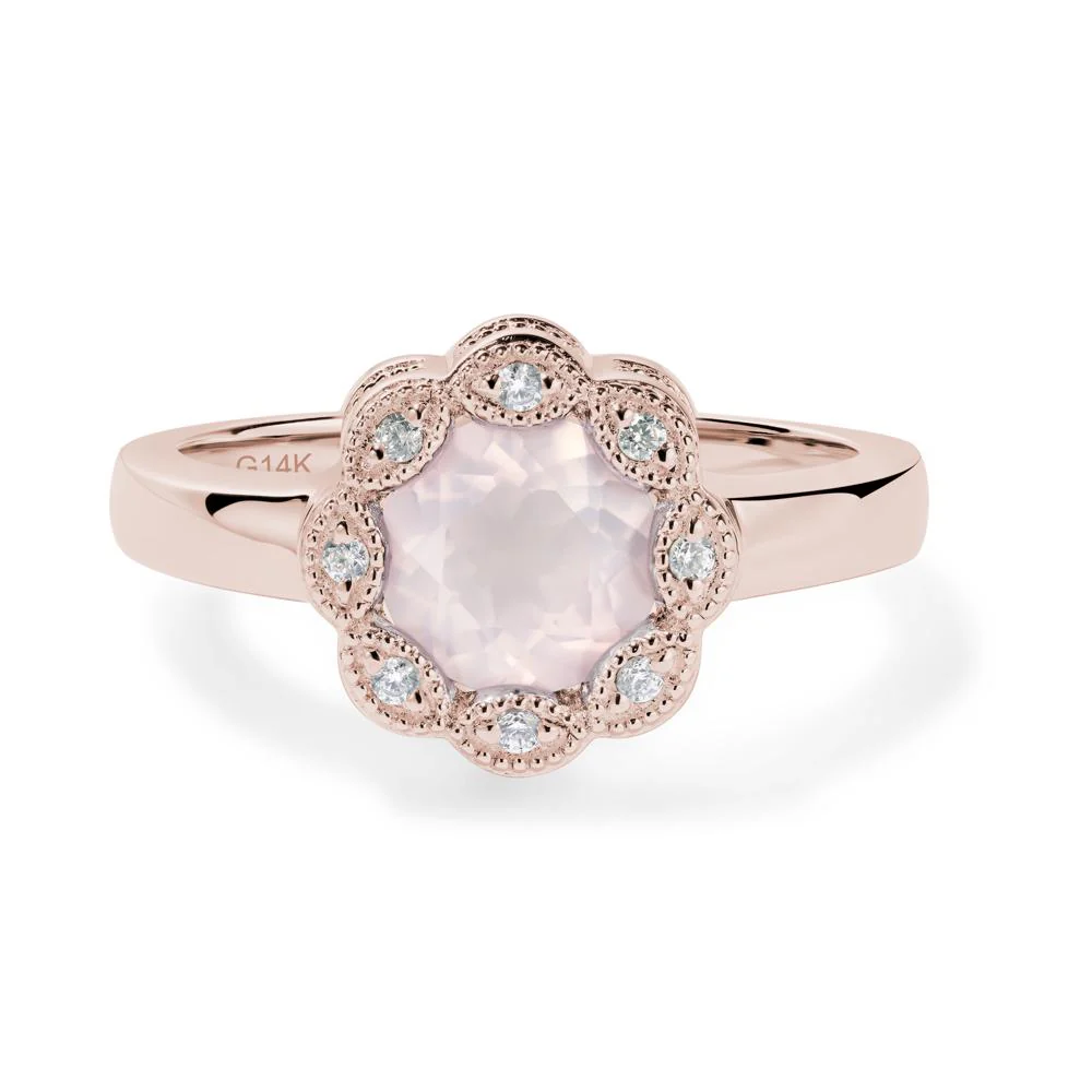 Vintage Rose Quartz Halo Flower Ring