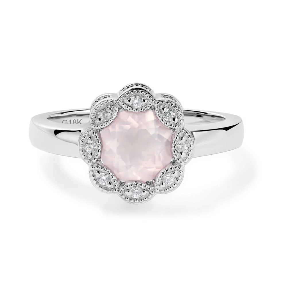 Vintage Rose Quartz Halo Flower Ring - Image 8