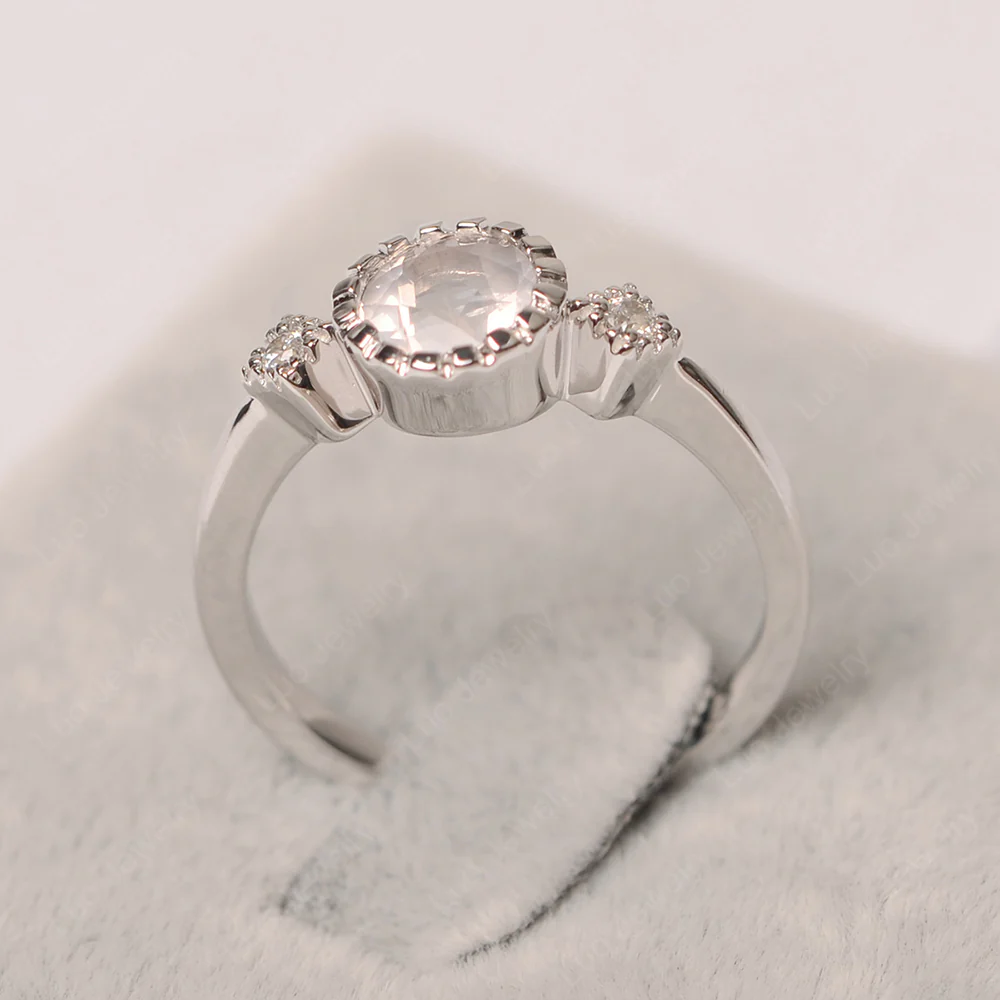 Vintage Rose Quartz Ring Bezel Set Art Deco - Image 2