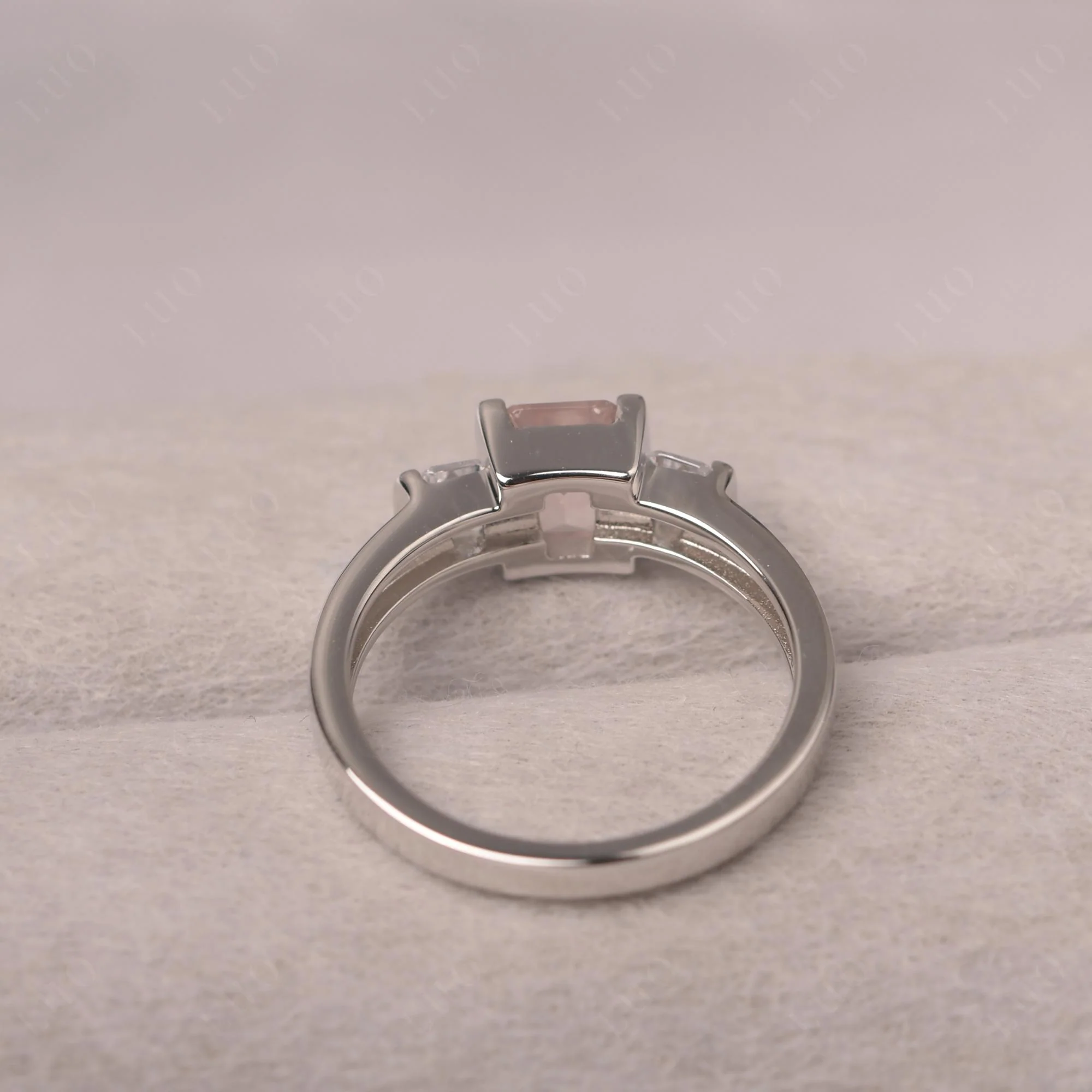 Vintage Rose Quartz Bezel Emerald Cut Ring - Image 12