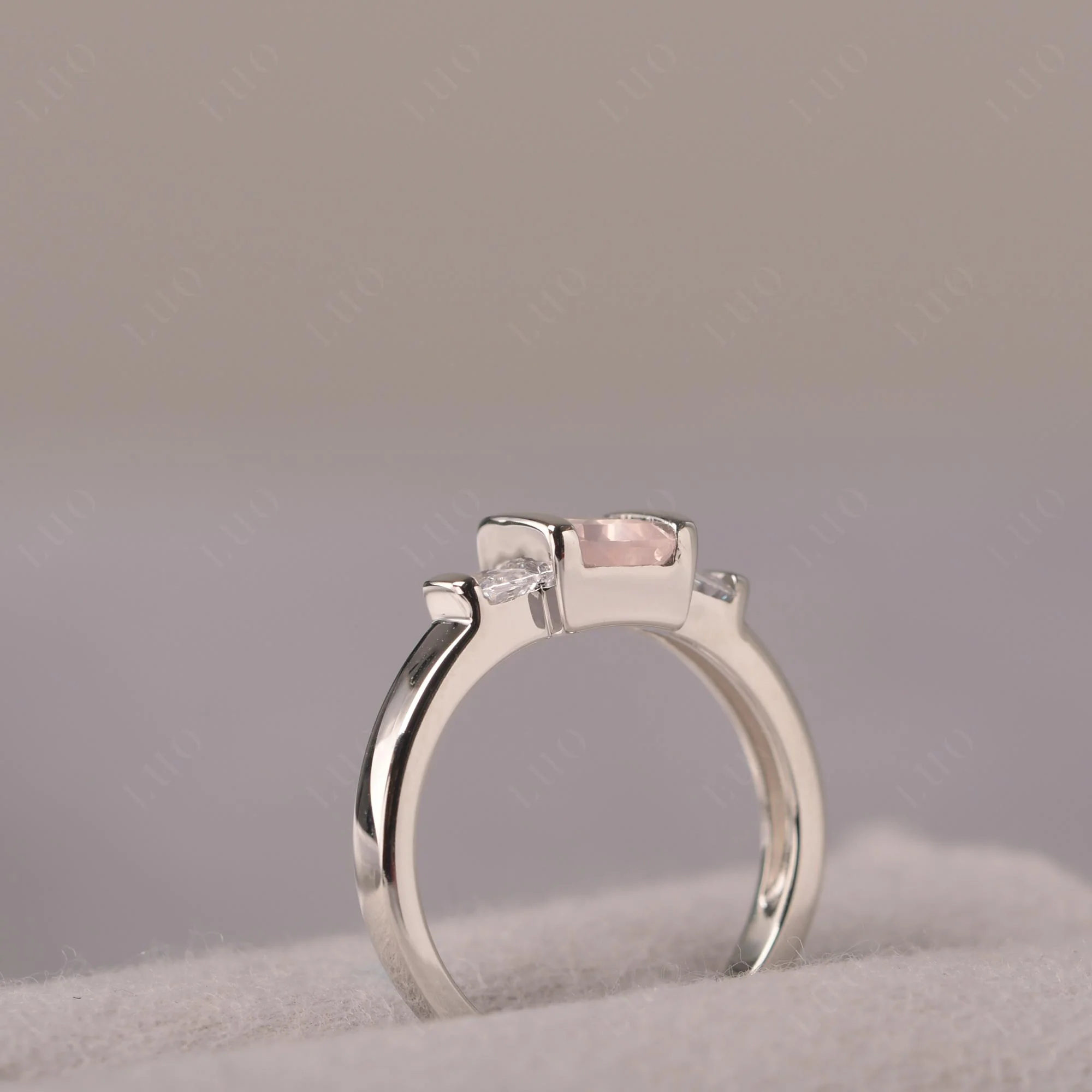 Vintage Rose Quartz Bezel Emerald Cut Ring - Image 13