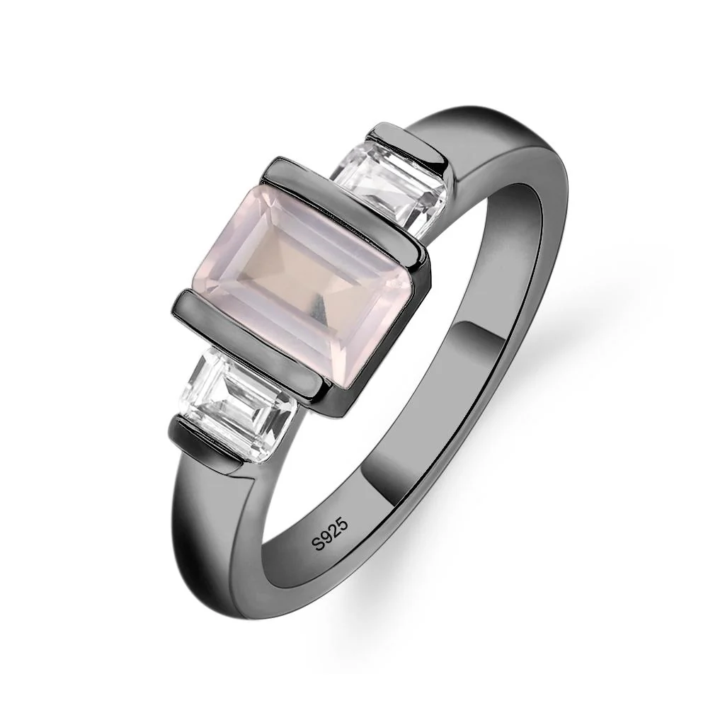 Vintage Rose Quartz Bezel Emerald Cut Ring - Image 3