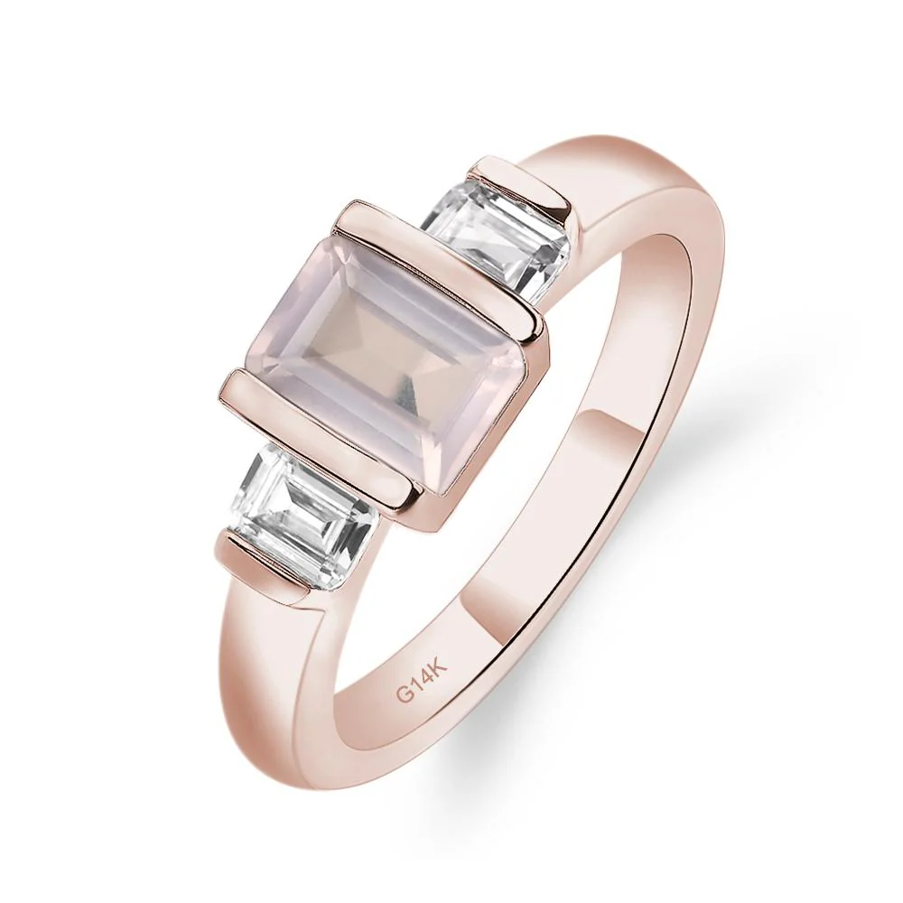 Vintage Rose Quartz Bezel Emerald Cut Ring - Image 5