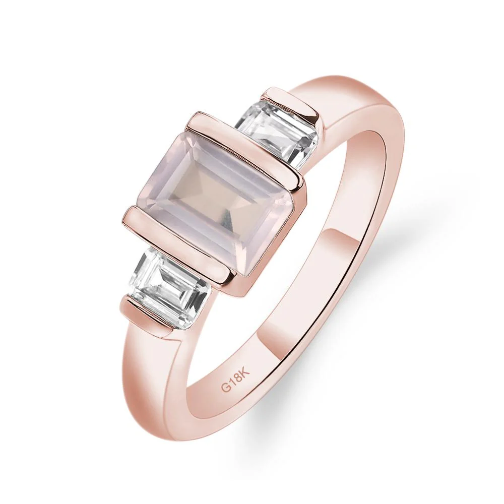 Vintage Rose Quartz Bezel Emerald Cut Ring - Image 9