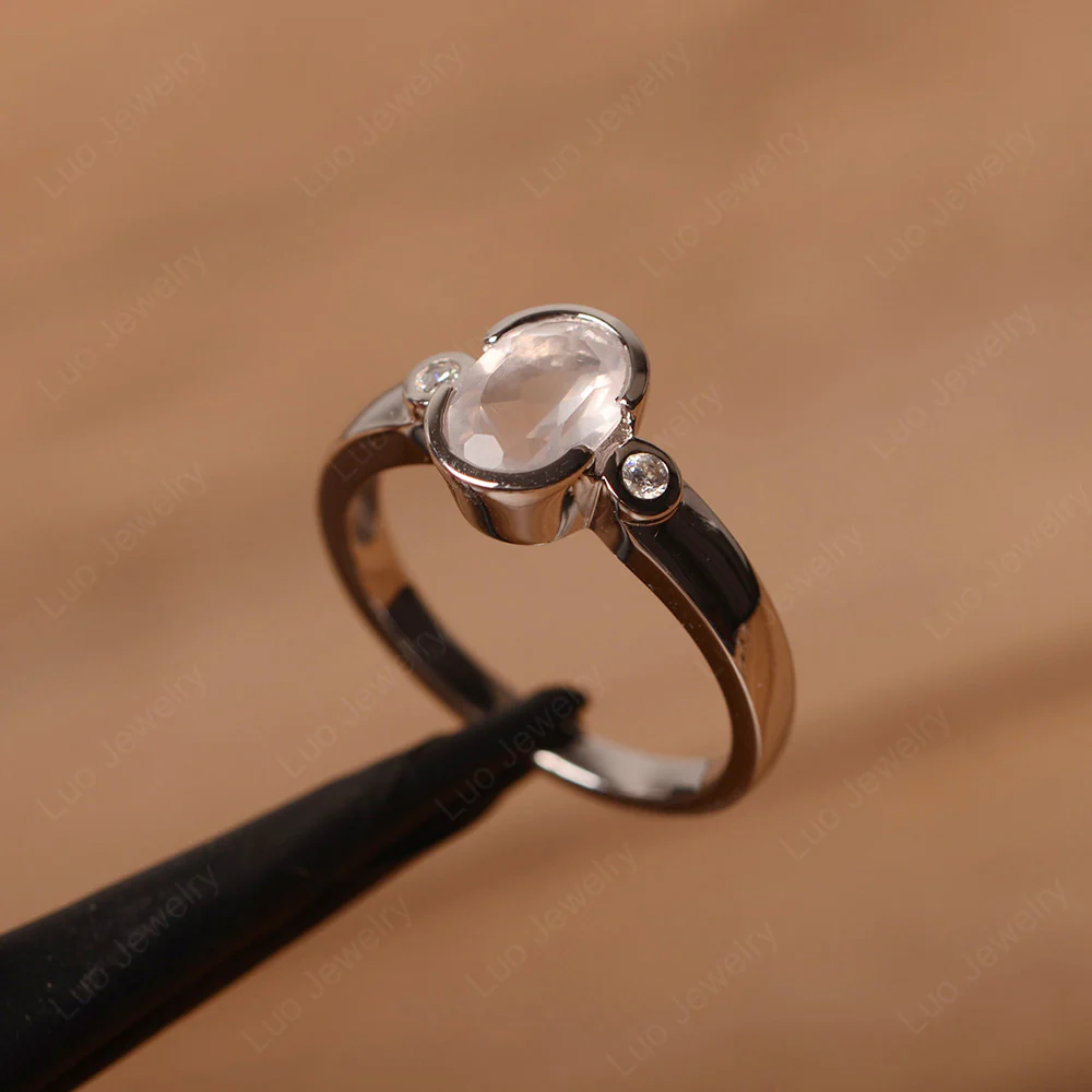 Vintage Rose Quartz Ring Oval Bezel Set Ring - Image 2