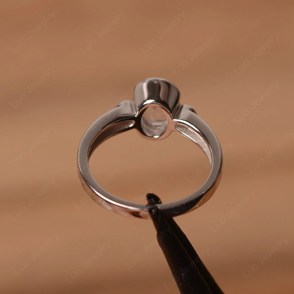 Vintage Rose Quartz Ring Oval Bezel Set Ring - Image 3