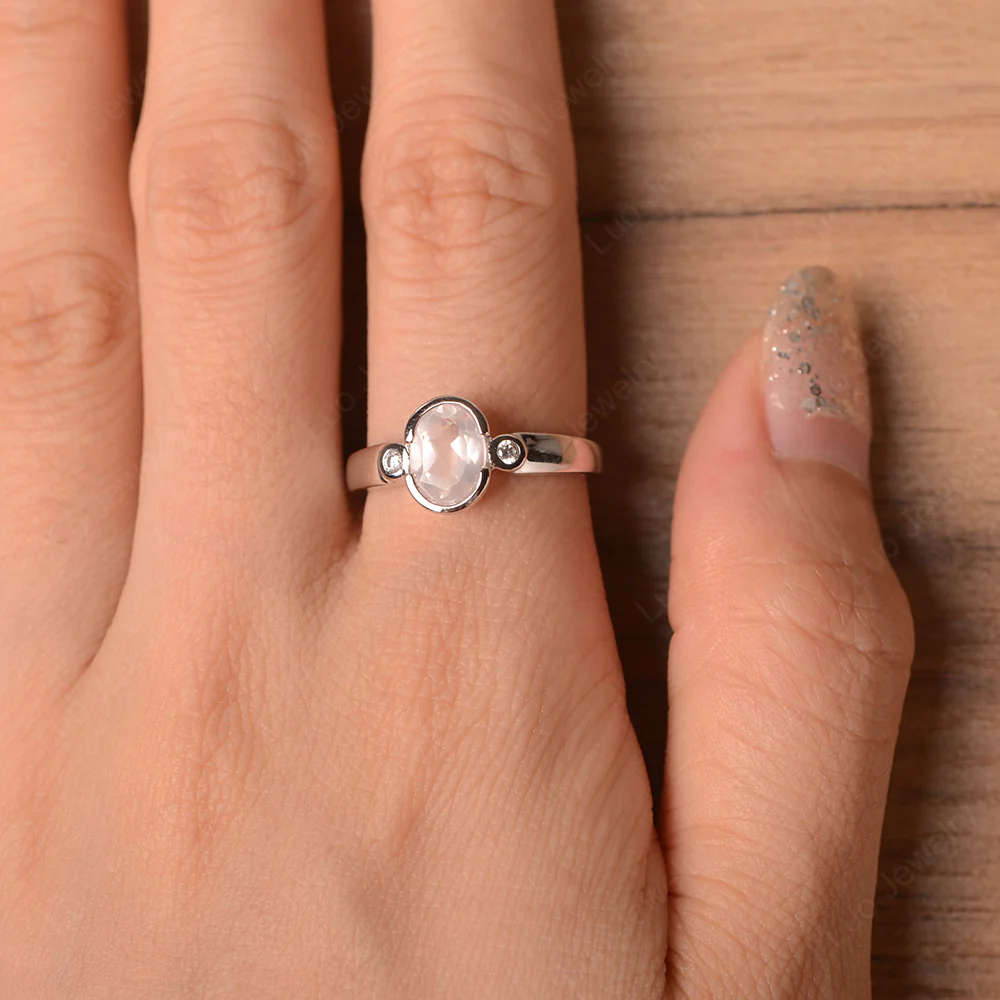 Vintage Rose Quartz Ring Oval Bezel Set Ring - Image 4