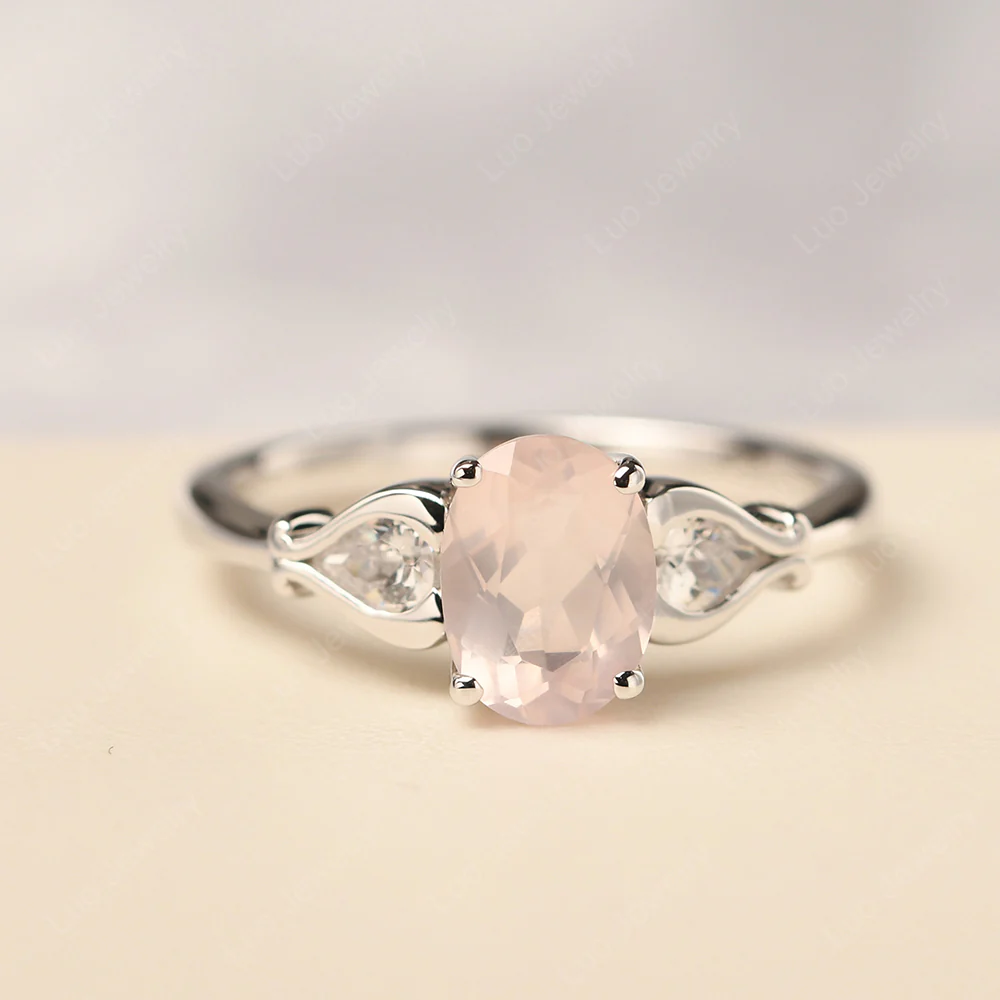 Rose Quartz Engagement Ring with Pear Side Stones