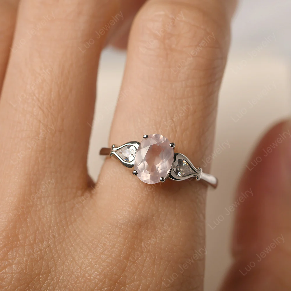 Rose Quartz Engagement Ring with Pear Side Stones - Image 5