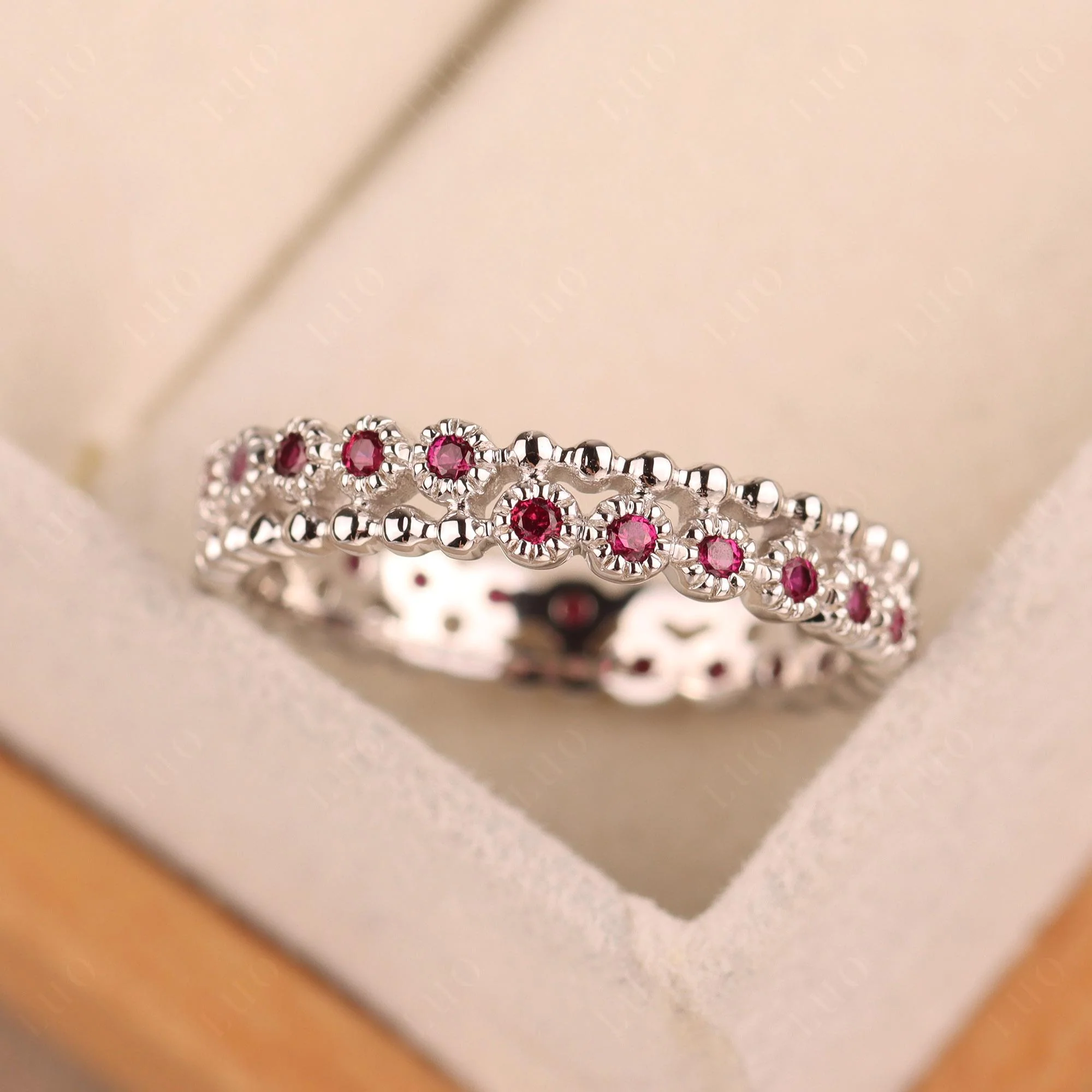 Vintage Inspired Ruby Eternity Ring - Image 10