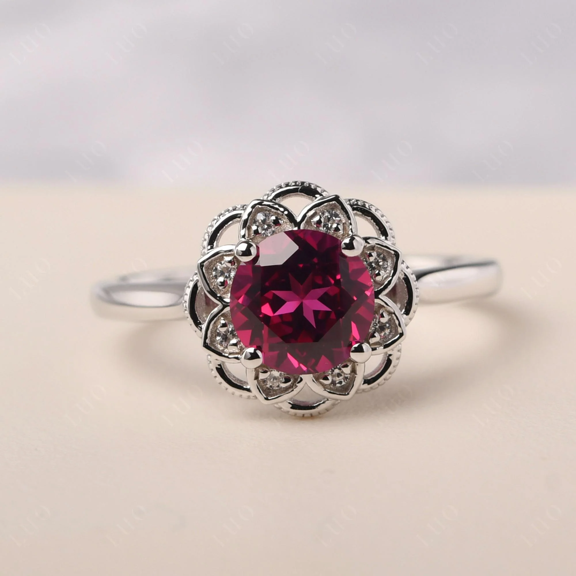 Round Cut Ruby Filigree Ring - Image 10