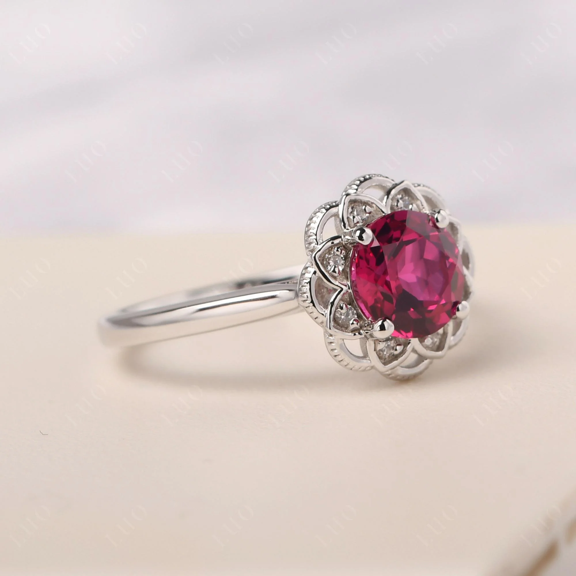 Round Cut Ruby Filigree Ring - Image 11