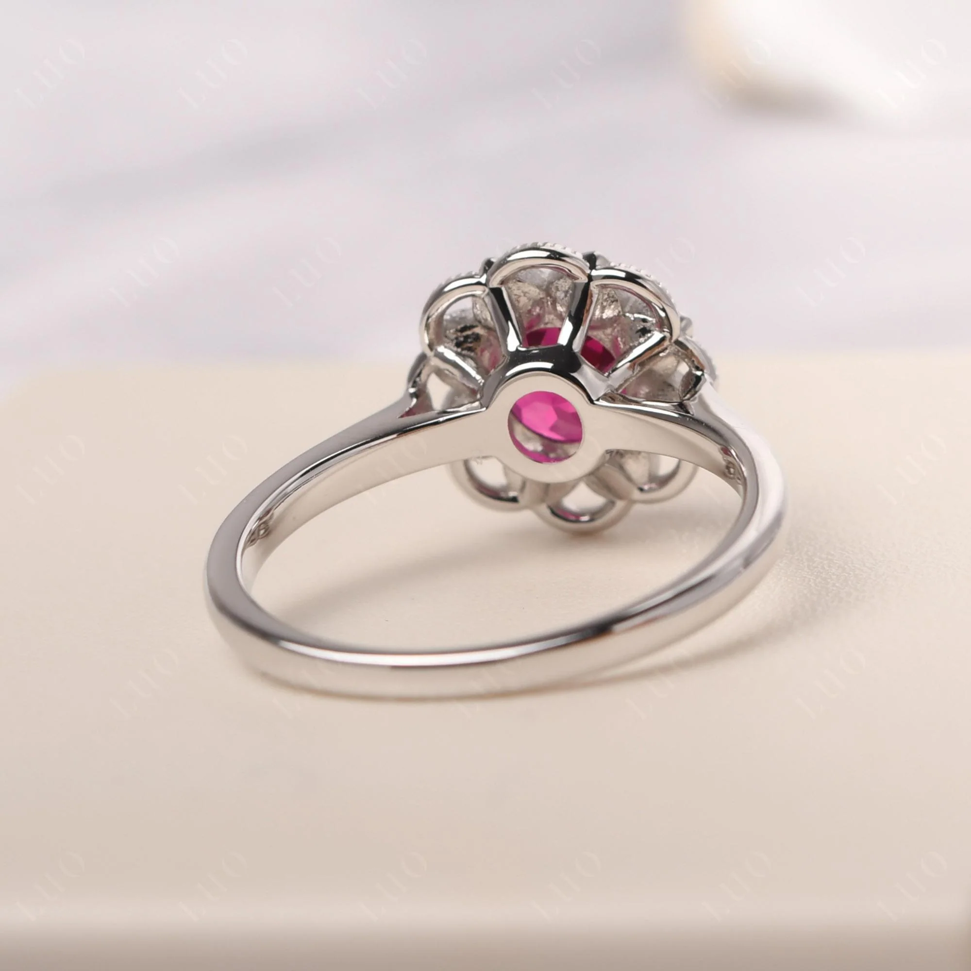 Round Cut Ruby Filigree Ring - Image 12
