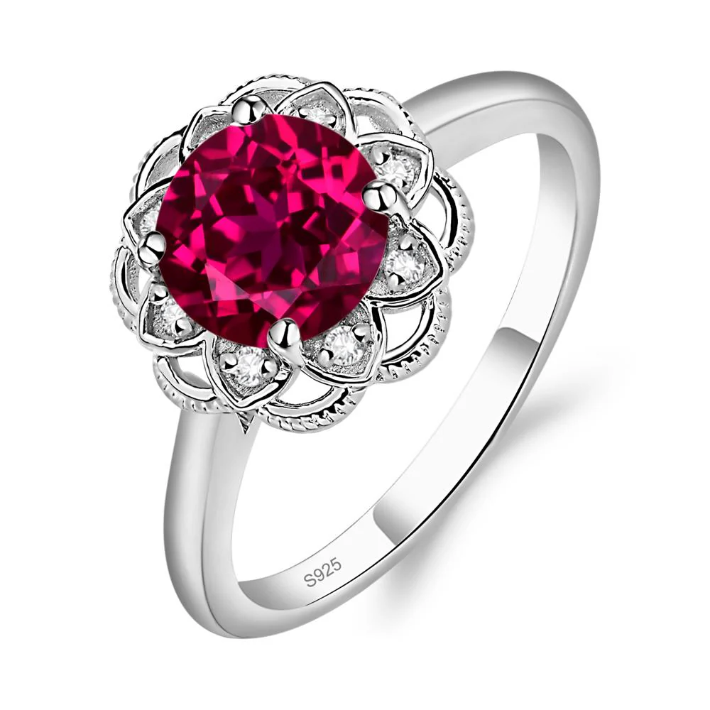 Round Cut Ruby Filigree Ring - Image 2
