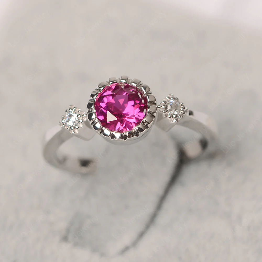 Vintage Ruby Ring Bezel Set Art Deco