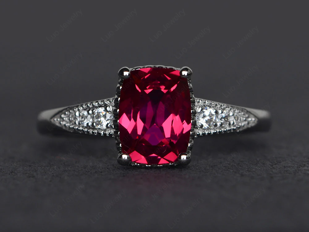 Vintage Style Ruby Cushion Cut Ring