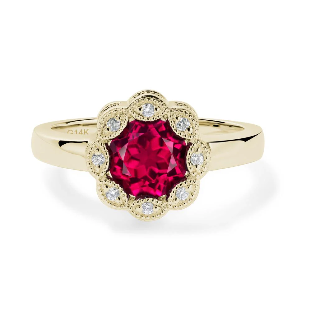 Vintage Ruby Ring Halo Flower Ring
