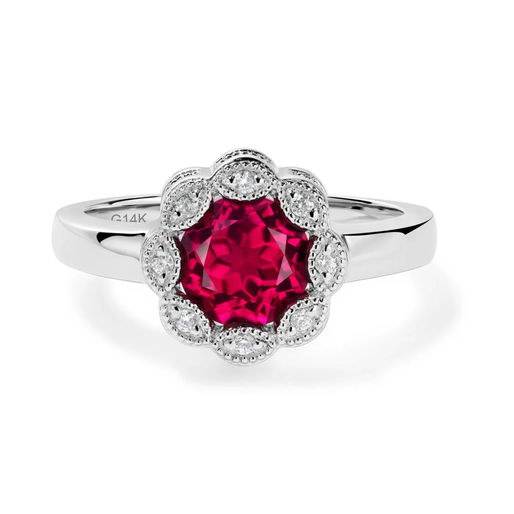 Vintage Ruby Ring Halo Flower Ring - Image 6