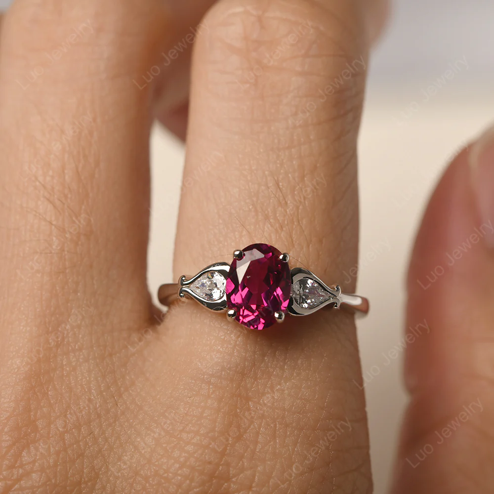 Ruby Engagement Ring with Pear Side Stones - Image 5