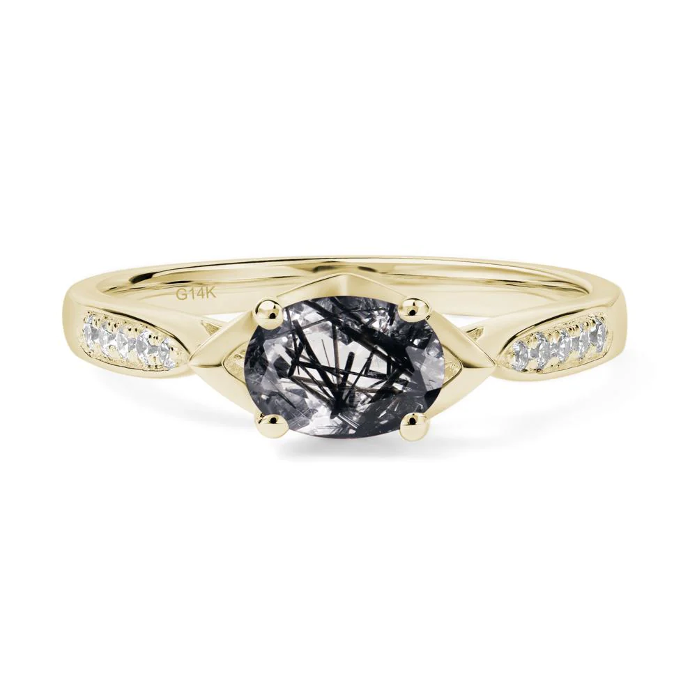 Petite Oval Horizontal Black Rutilated Quartz Ring - Image 4