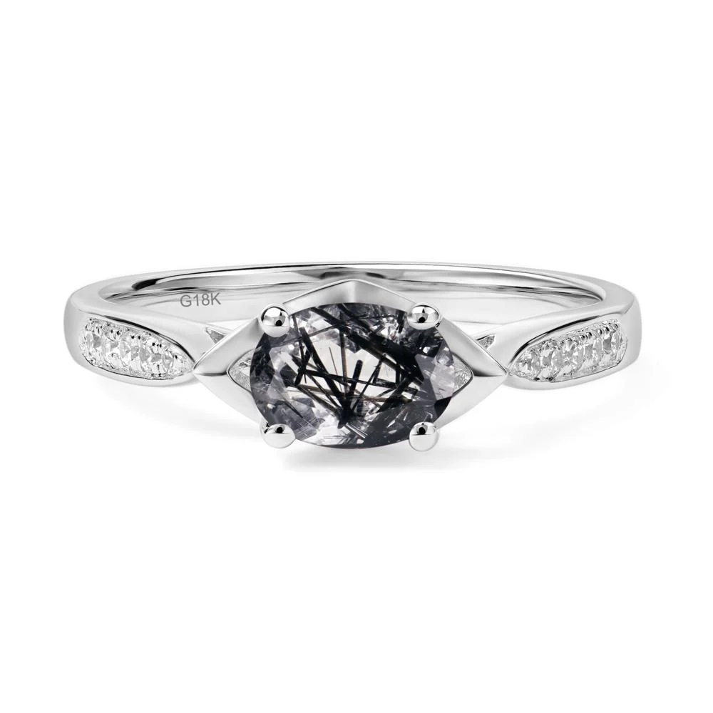 Petite Oval Horizontal Black Rutilated Quartz Ring - Image 7