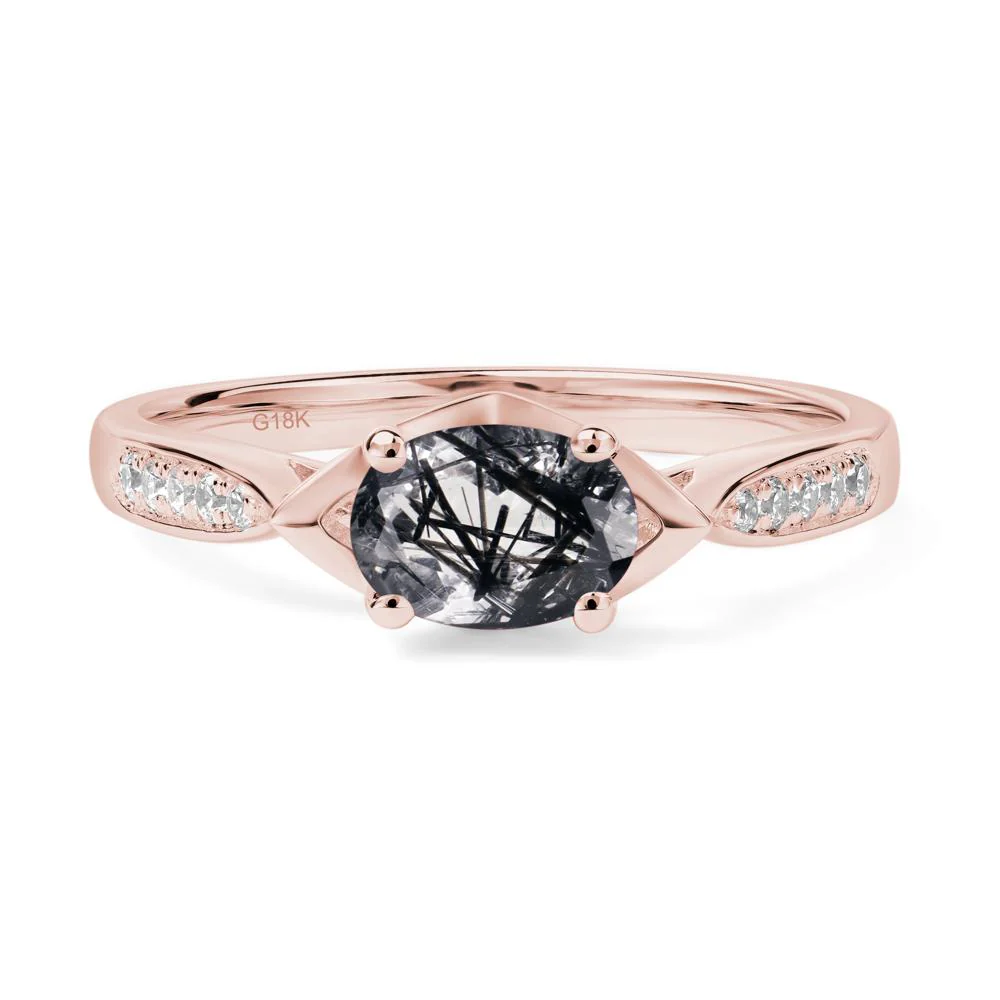 Petite Oval Horizontal Black Rutilated Quartz Ring - Image 9