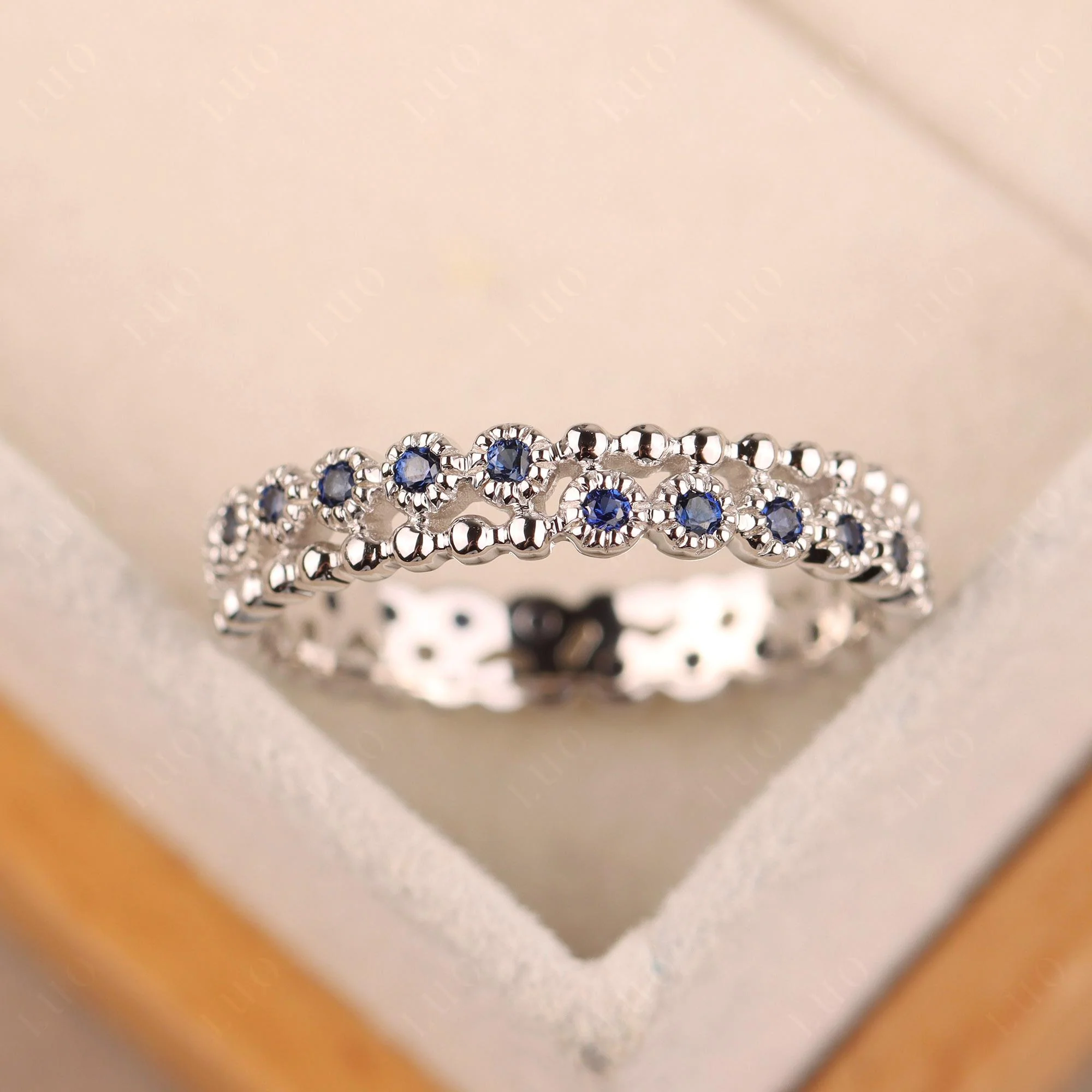 Sapphire Milgrain Eternity Band Ring - Image 10