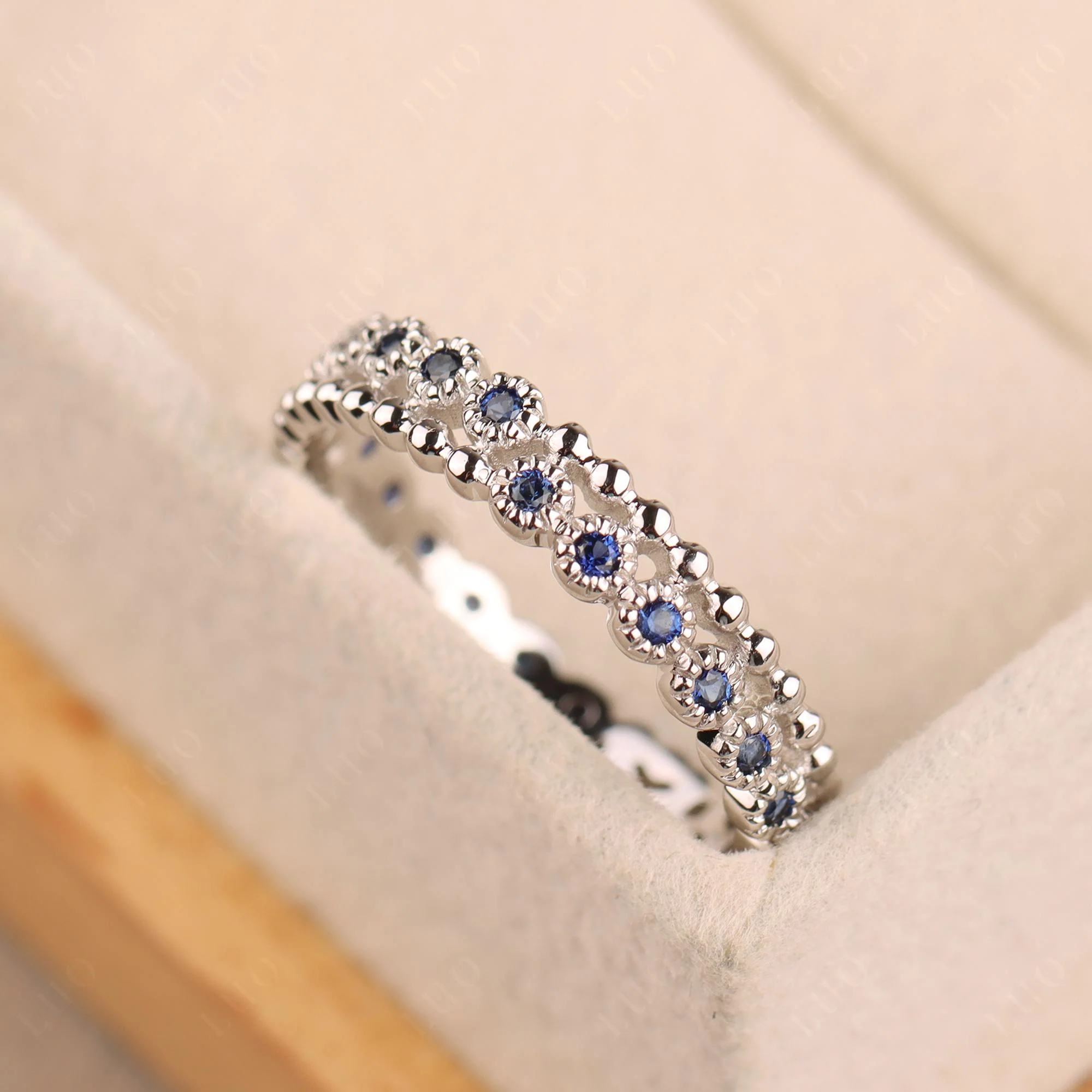 Sapphire Milgrain Eternity Band Ring - Image 11