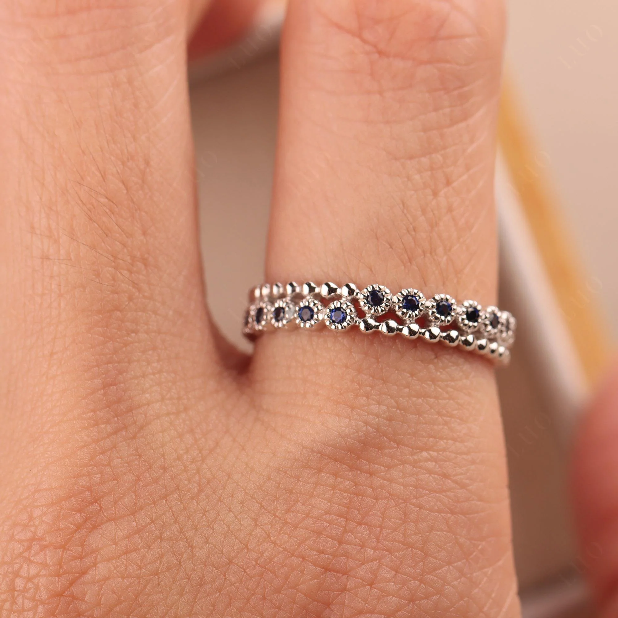 Sapphire Milgrain Eternity Band Ring - Image 14