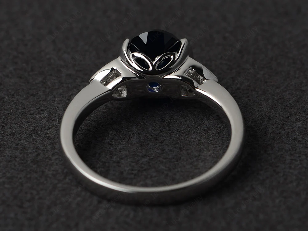 Oval Sapphire Half Bezel Set Ring - Image 3
