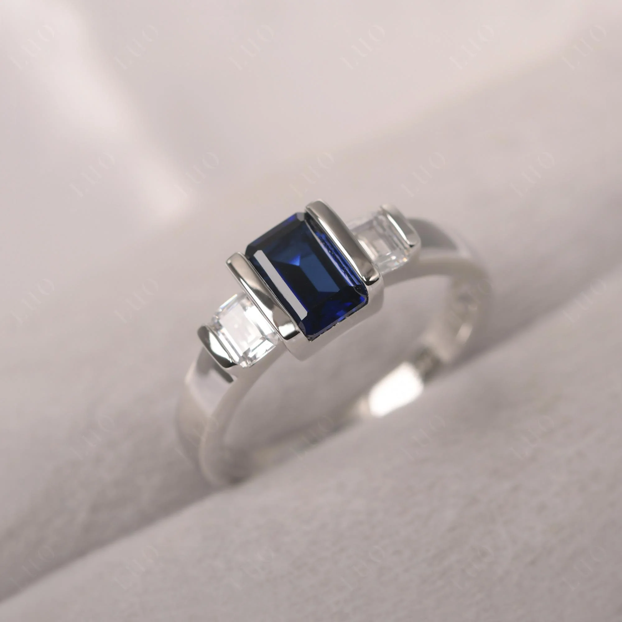 Vintage Sapphire Bezel Emerald Cut Ring - Image 10