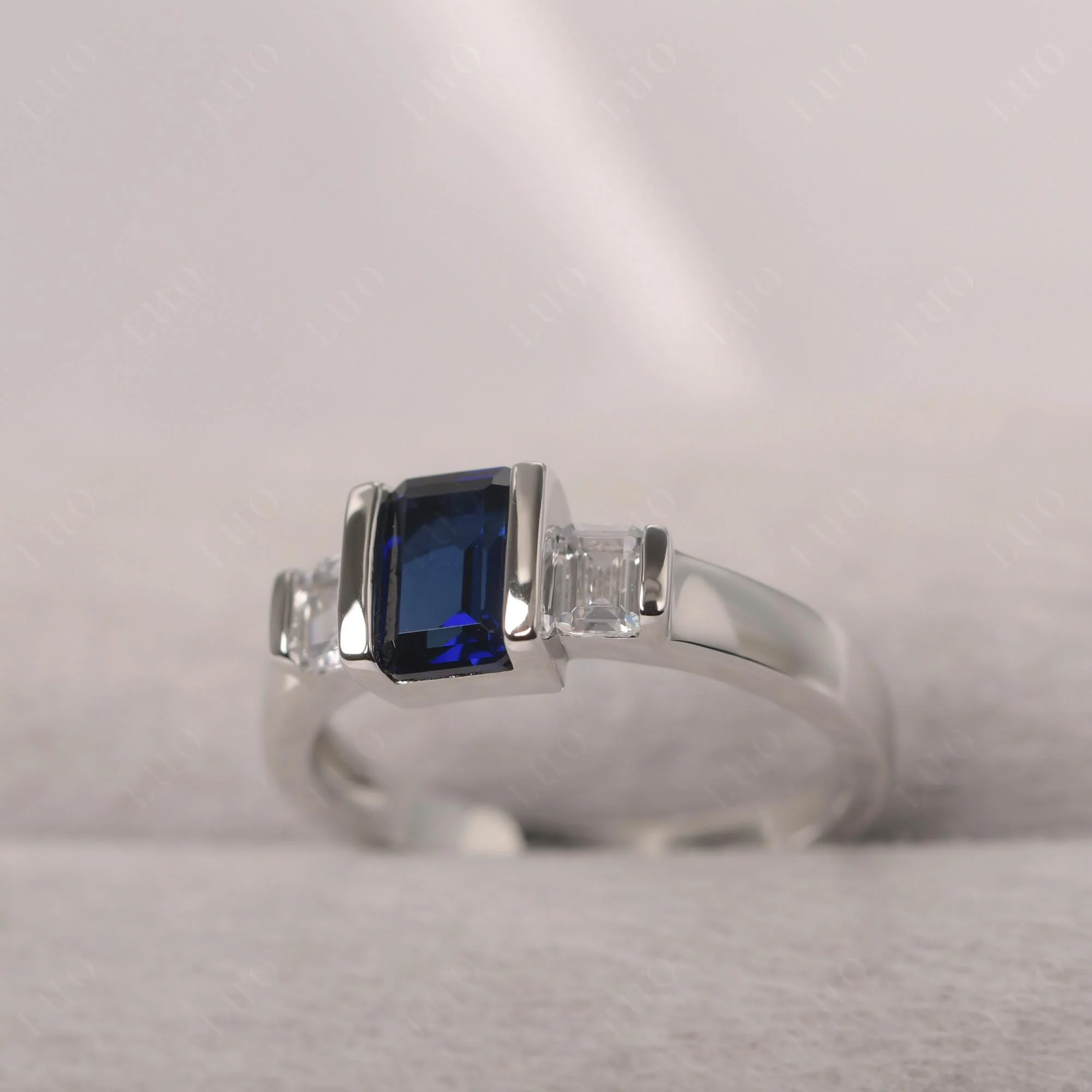 Vintage Sapphire Bezel Emerald Cut Ring - Image 11