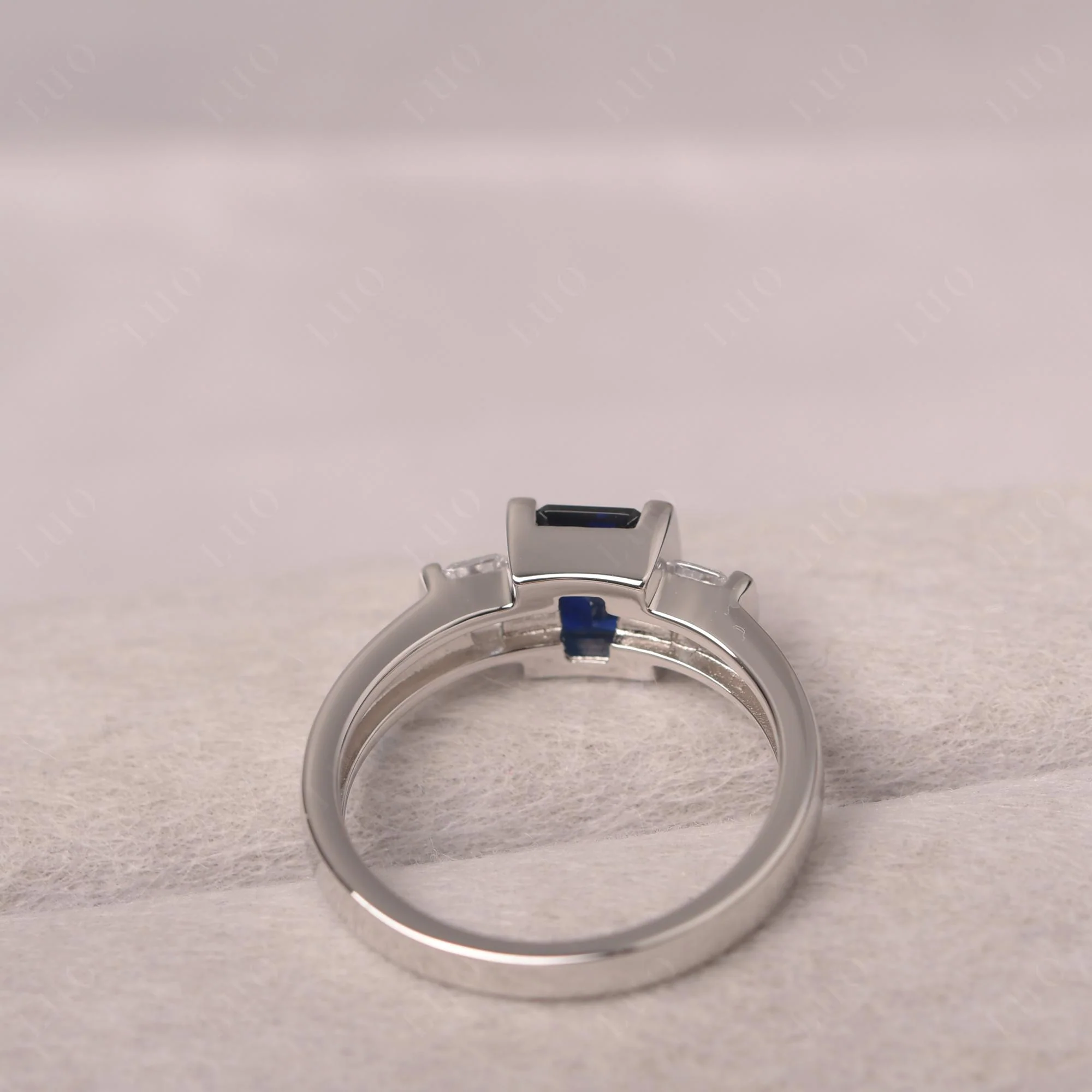 Vintage Sapphire Bezel Emerald Cut Ring - Image 12