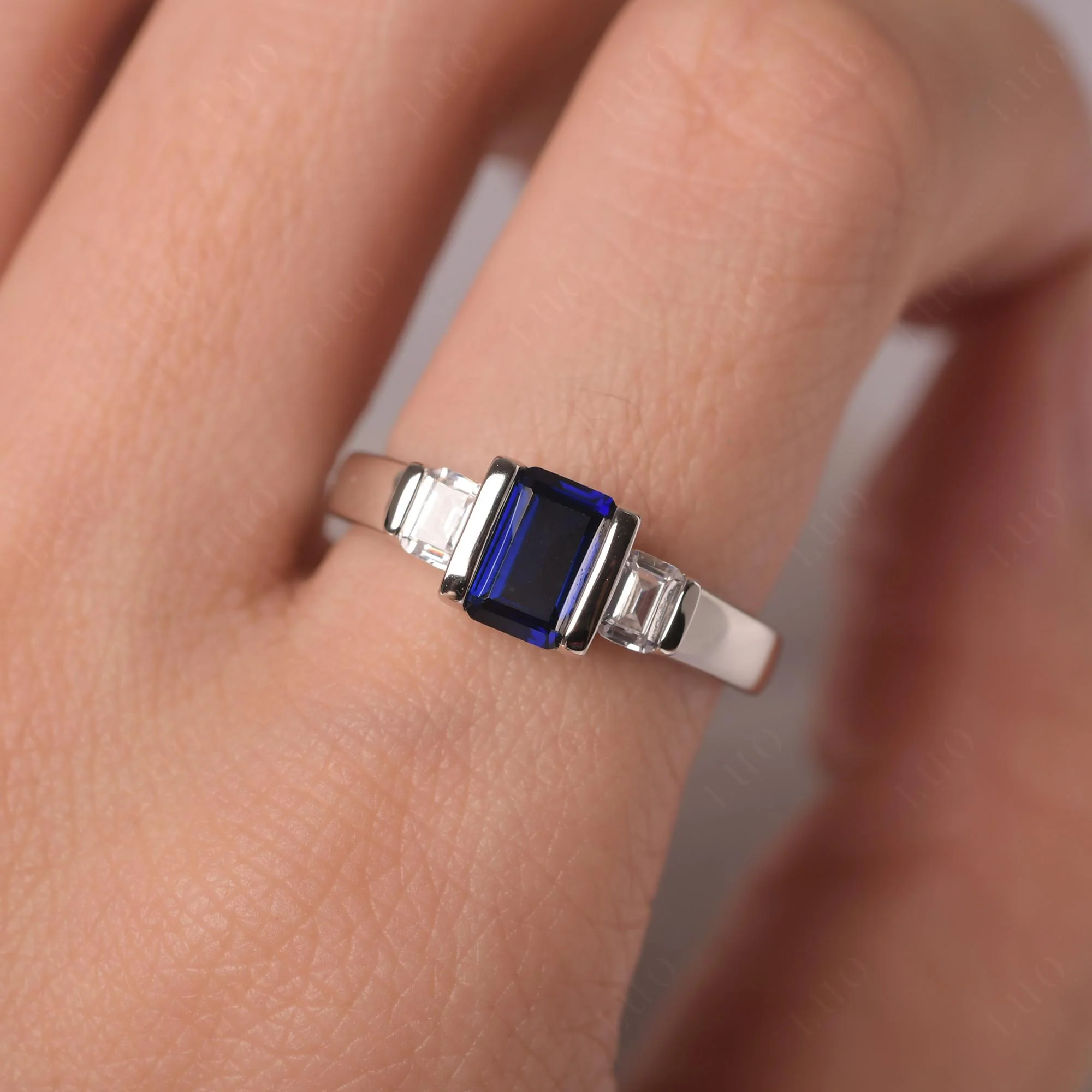 Vintage Sapphire Bezel Emerald Cut Ring - Image 14