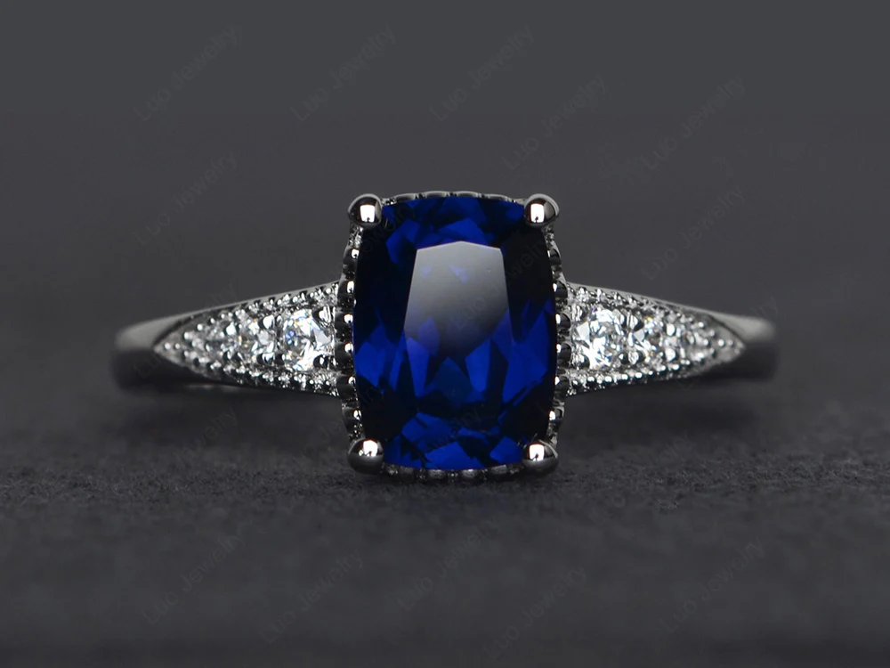 Vintage Style Sapphire Cushion Cut Ring