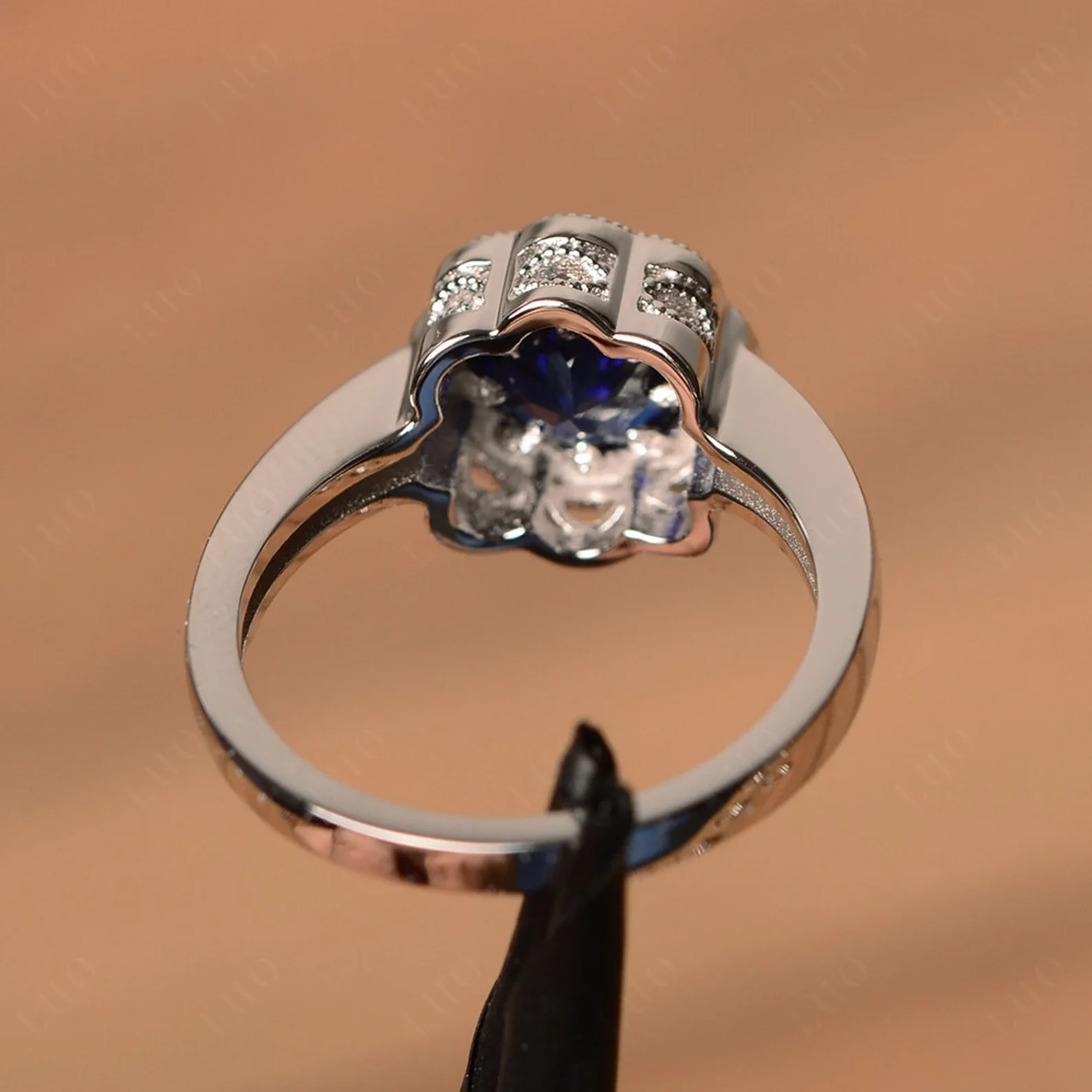 Vintage Sapphire Ring Halo Flower Ring - Image 12