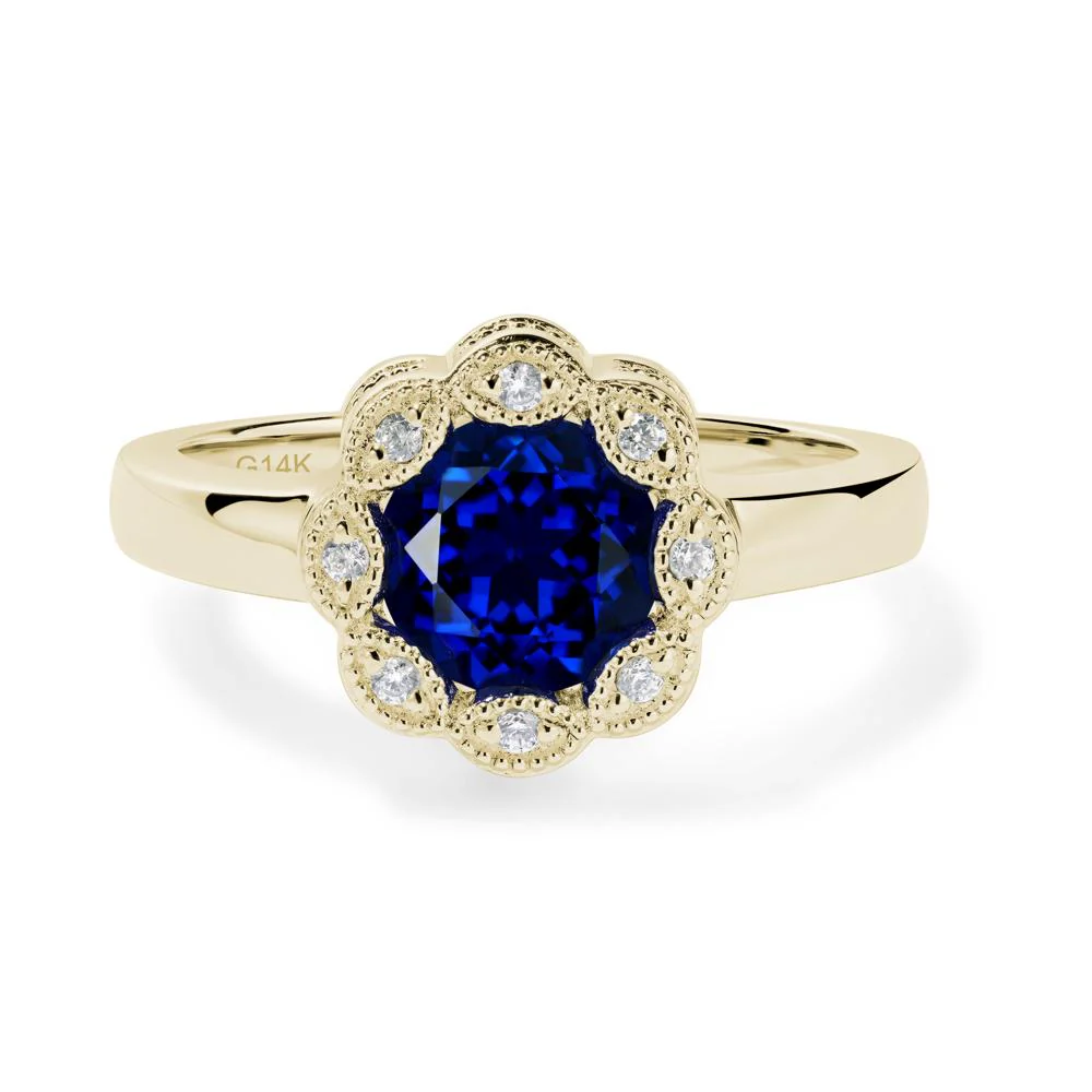 Vintage Sapphire Ring Halo Flower Ring - Image 3