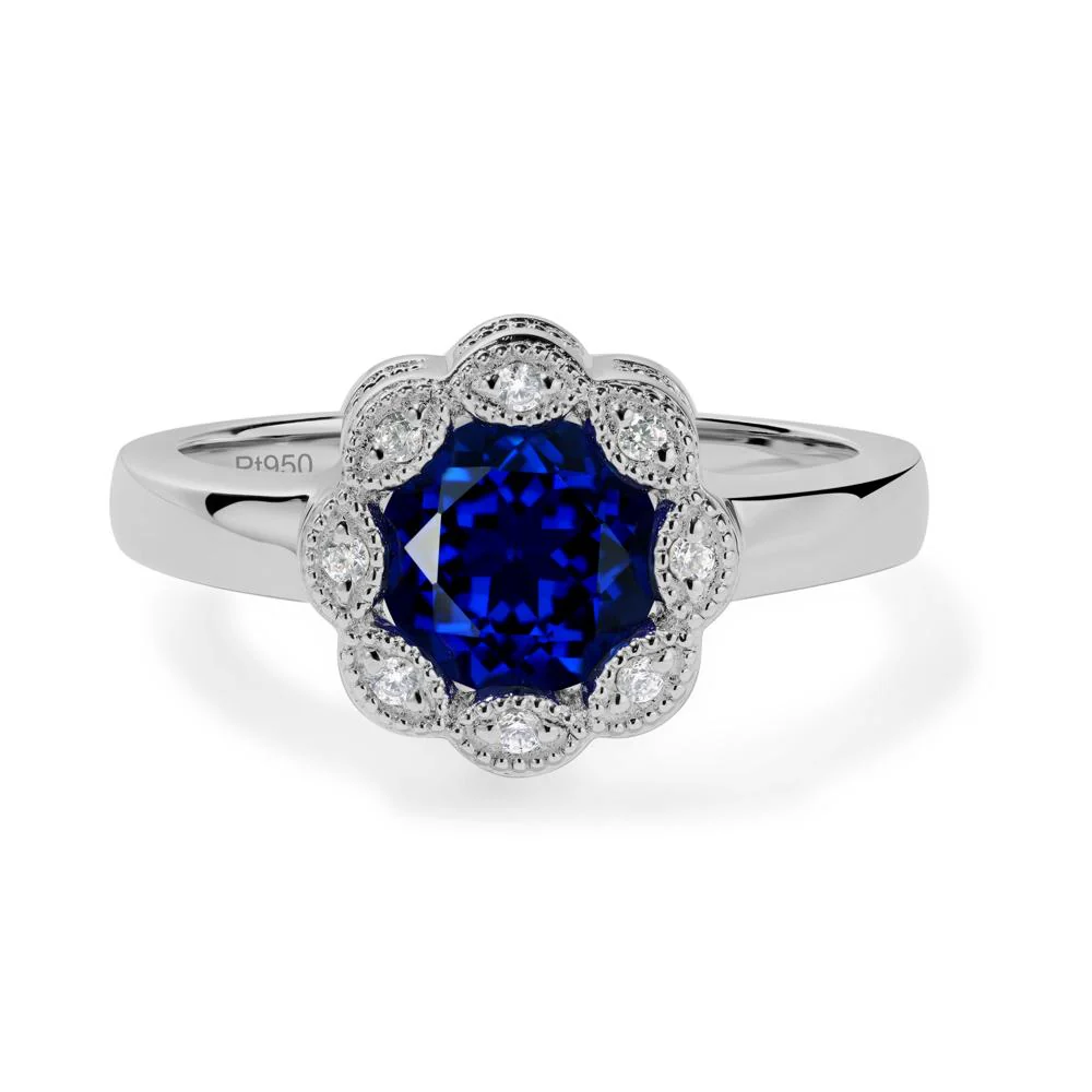 Vintage Sapphire Ring Halo Flower Ring - Image 8