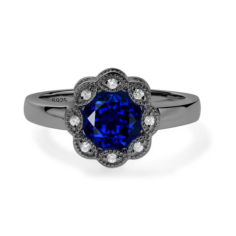 Vintage Sapphire Ring Halo Flower Ring - Image 9