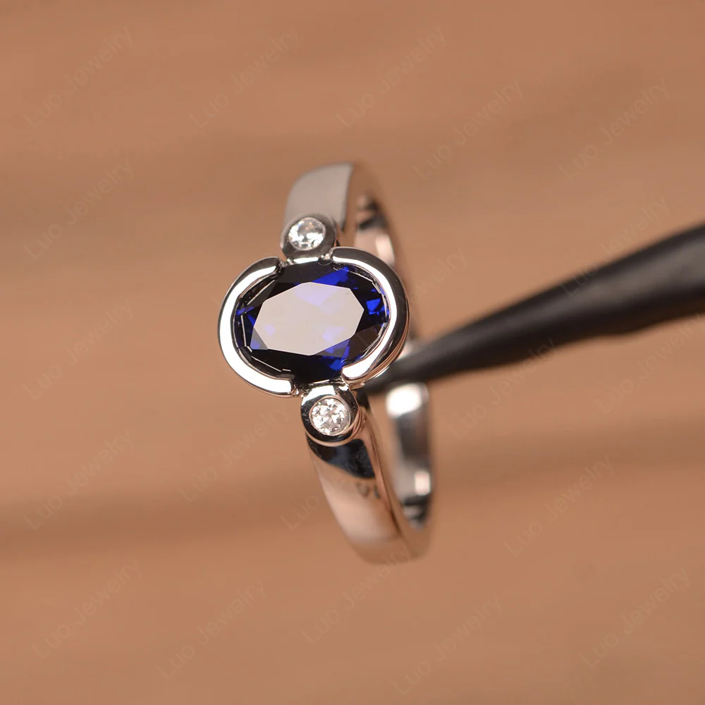 Vintage Sapphire Ring Oval Bezel Set Ring - Image 2