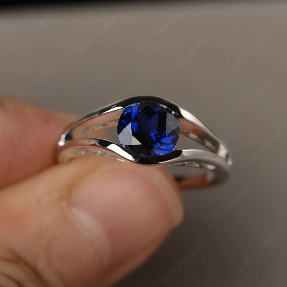 Round Sapphire Solitaire Tension Ring