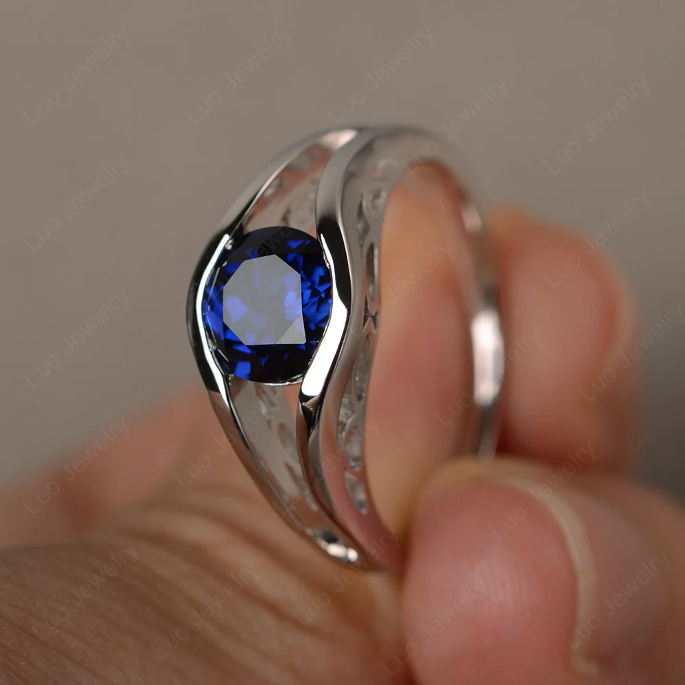 Round Sapphire Solitaire Tension Ring - Image 2